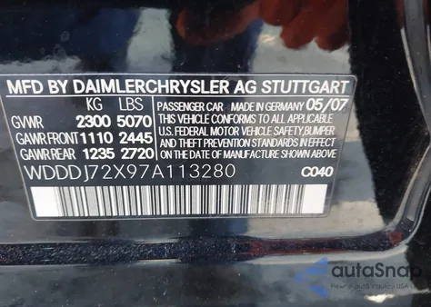 2007 Mercedes-Benz Cls 550 z USA, uszkodzony, nr VIN WDDDJ72X97A113280